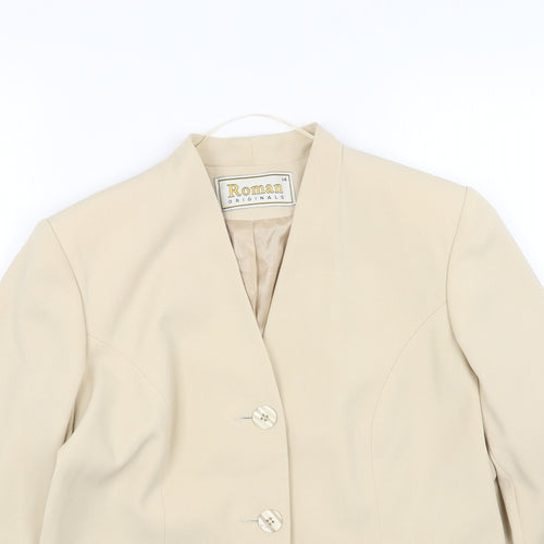 Roman Womens Beige Jacket Blazer Size 14 Button