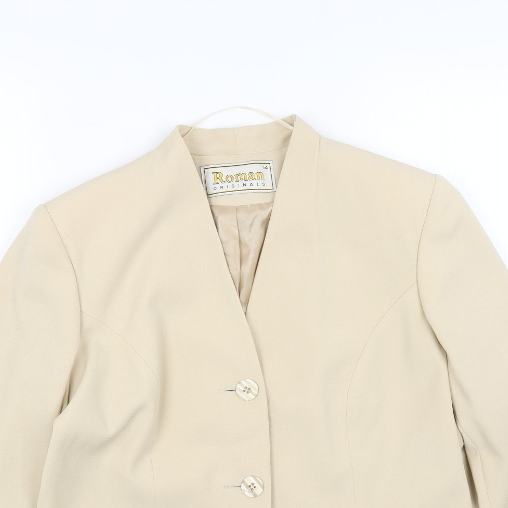 Roman Womens Beige Jacket Blazer Size 14 Button