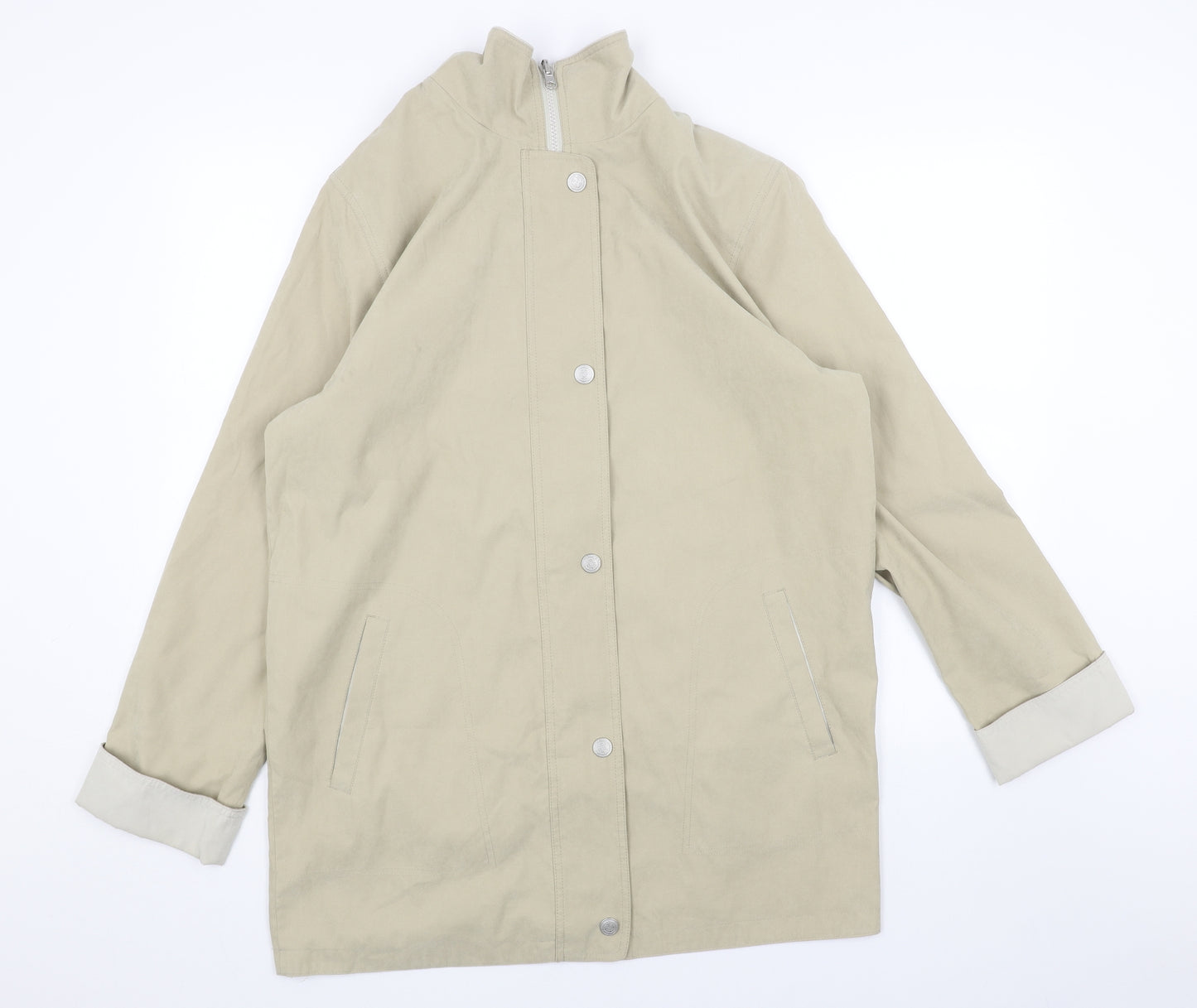 Preworn Womens Beige Rain Coat Coat Size L Zip