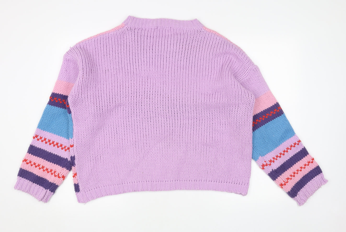SheIn Womens Purple Round Neck Striped Acrylic Pullover Jumper Size XL