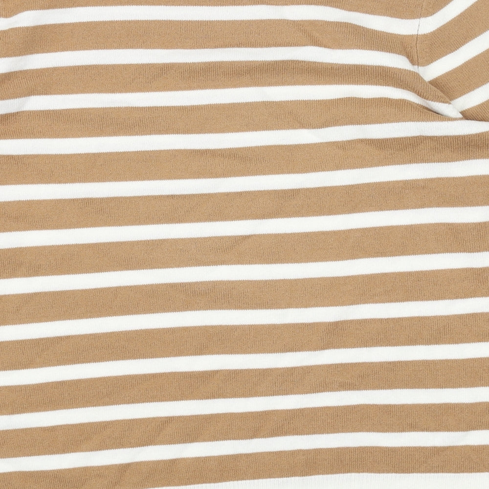 Marks and Spencer Womens Beige Round Neck Striped Acrylic Pullover Jumper Size 12