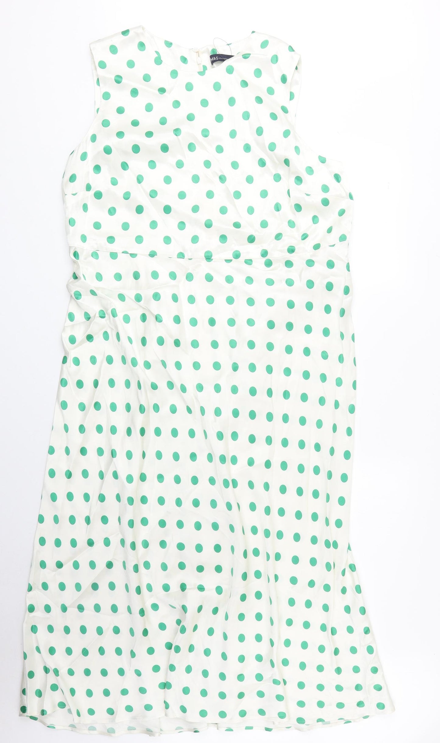 Marks and Spencer Womens Ivory Polka Dot Polyester Trapeze & Swing Size 18 Round Neck Zip