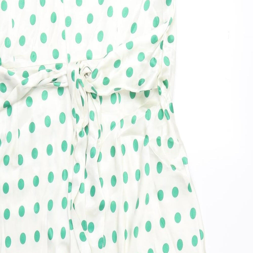 Marks and Spencer Womens Ivory Polka Dot Polyester Trapeze & Swing Size 18 Round Neck Zip
