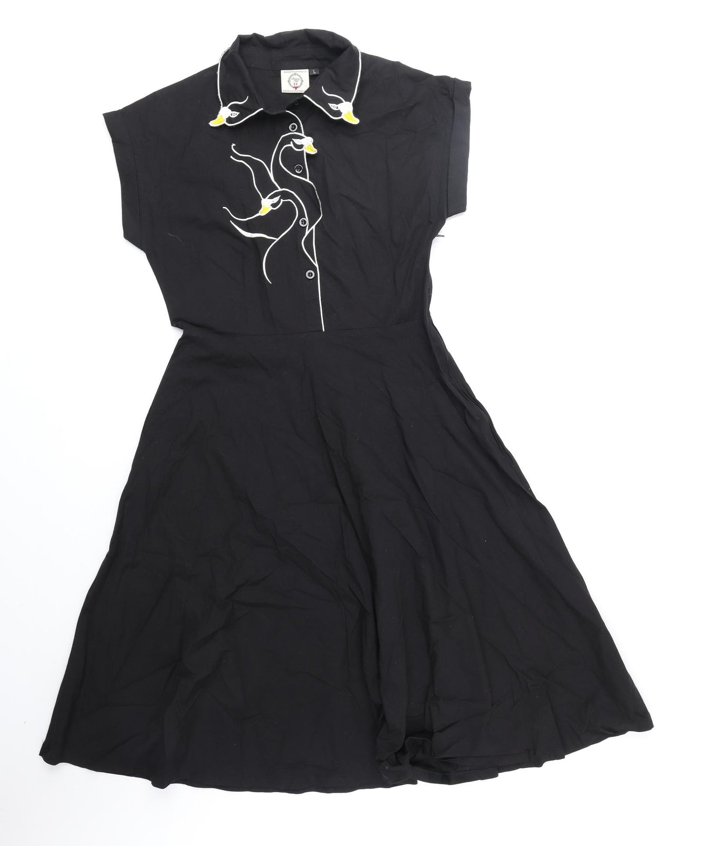 Banned Apparel Womens Black Cotton Shirt Dress Size L Collared Button