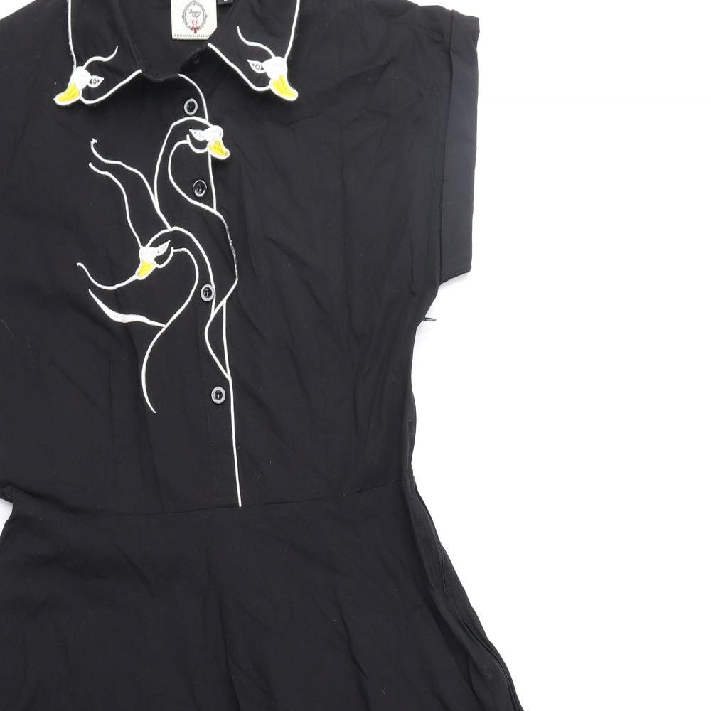 Banned Apparel Womens Black Cotton Shirt Dress Size L Collared Button