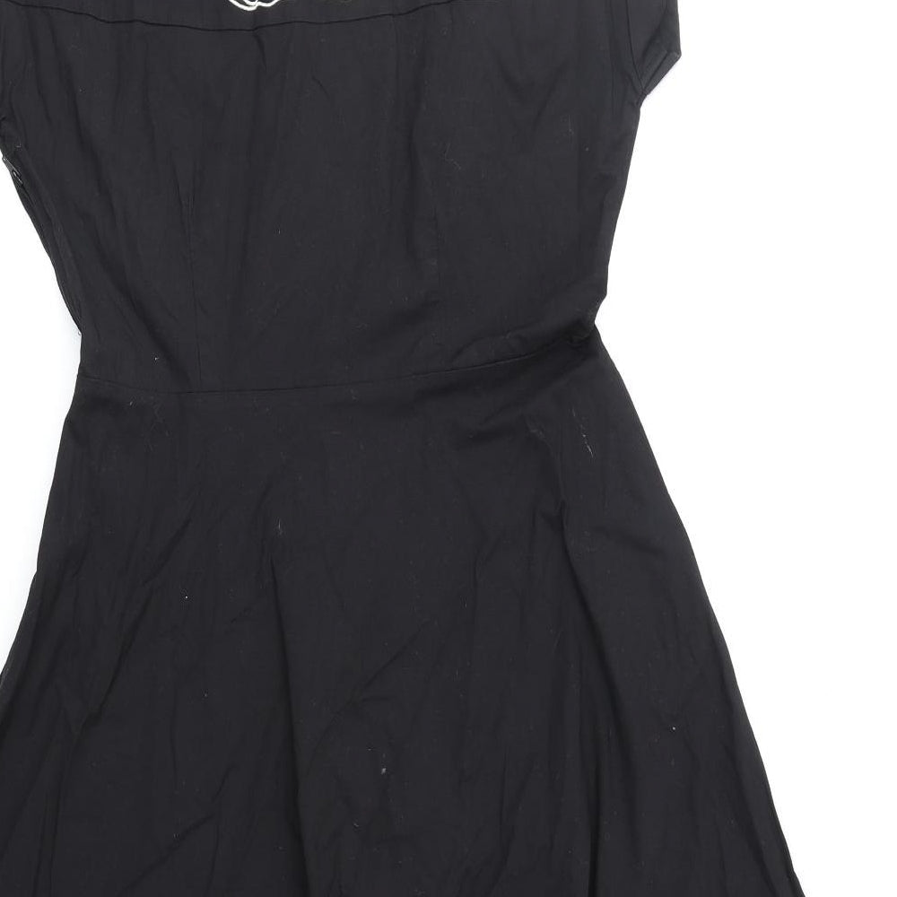 Banned Apparel Womens Black Cotton Shirt Dress Size L Collared Button