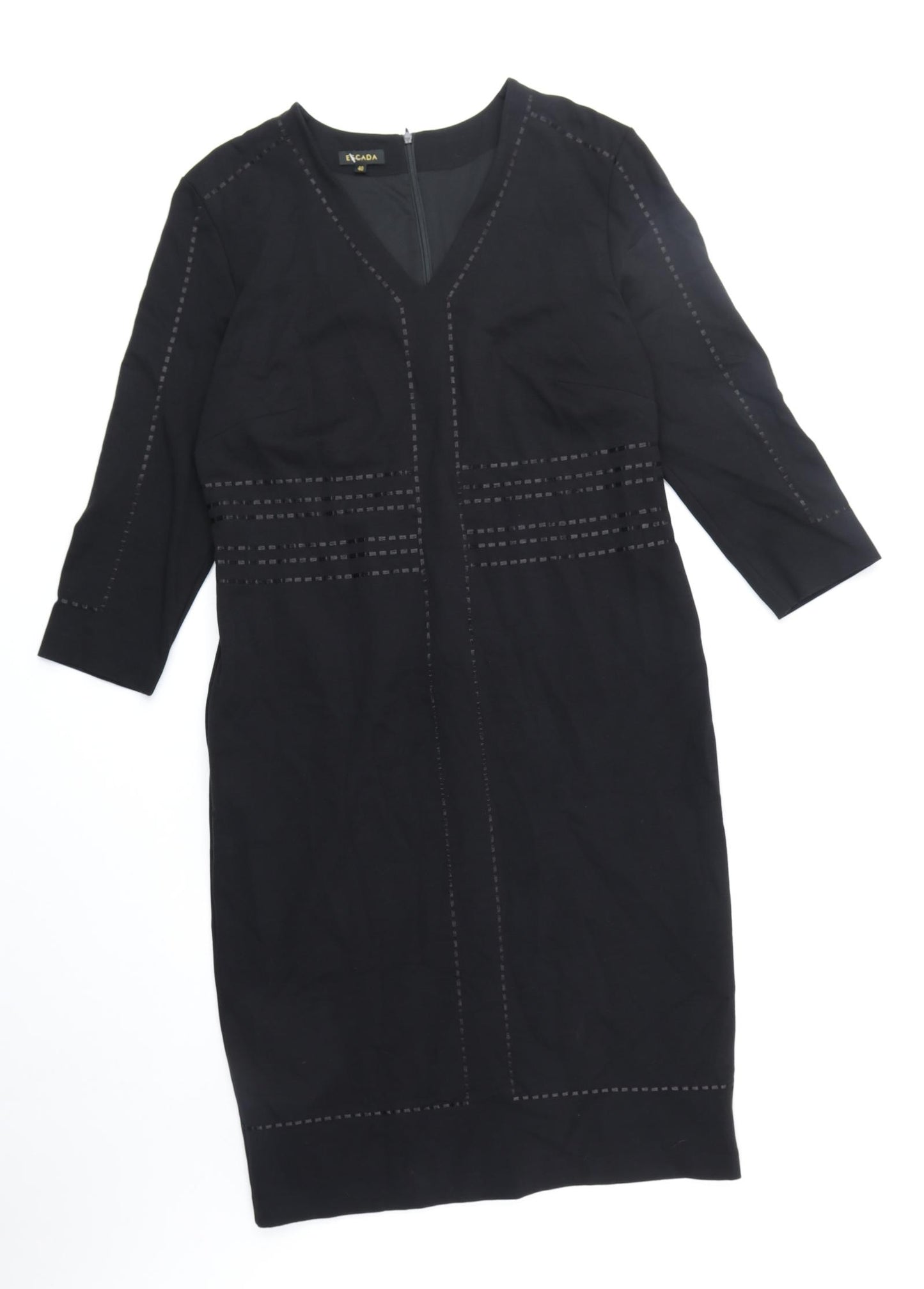 ESCADA Womens Black Viscose A-Line Size 12 V-Neck Zip