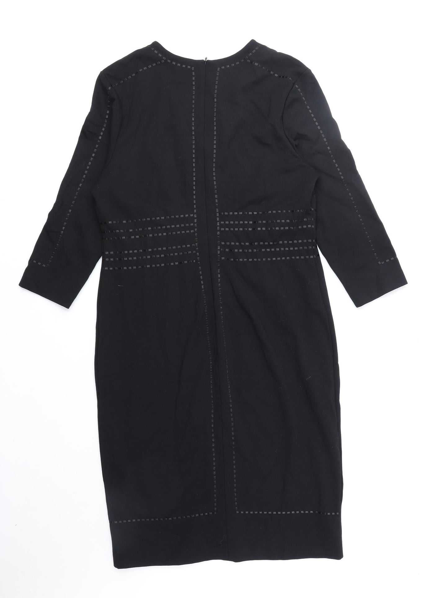 ESCADA Womens Black Viscose A-Line Size 12 V-Neck Zip