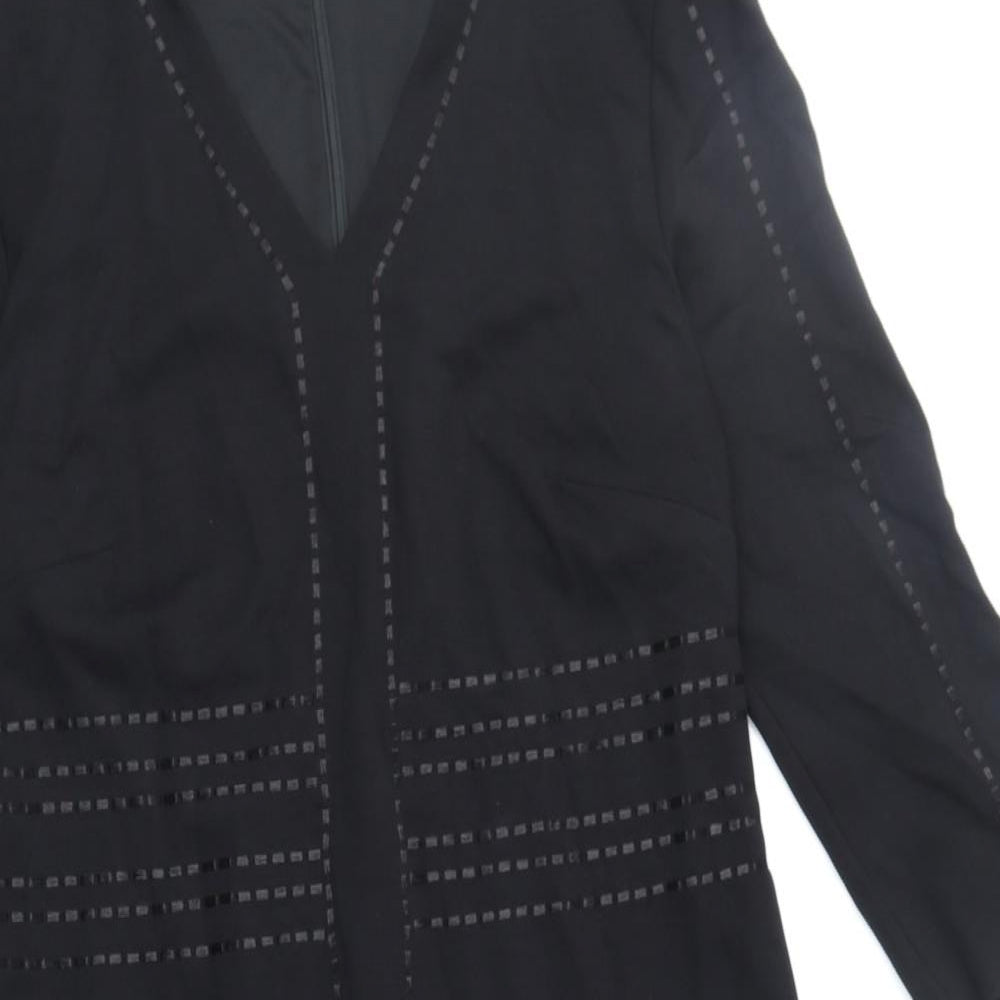 ESCADA Womens Black Viscose A-Line Size 12 V-Neck Zip
