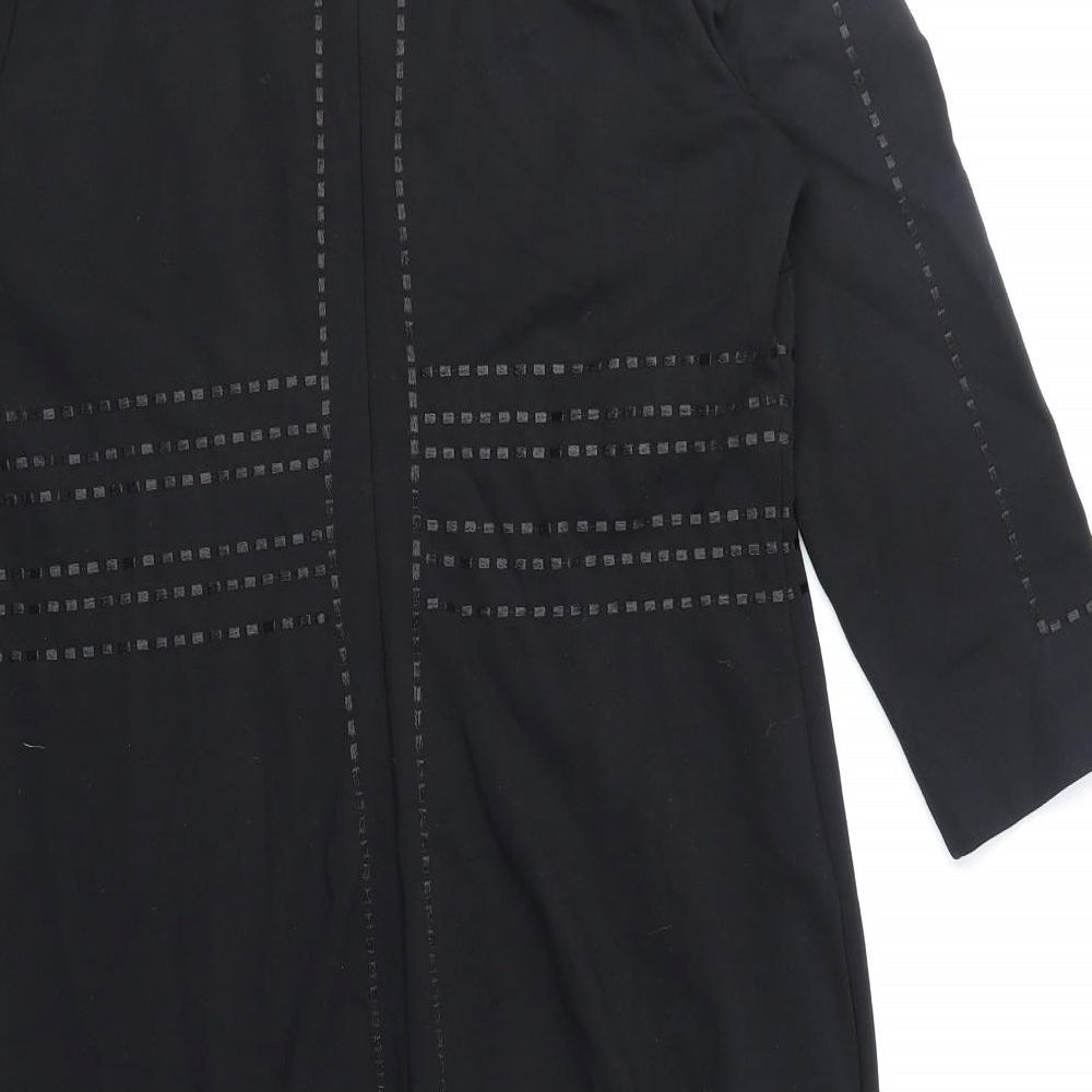 ESCADA Womens Black Viscose A-Line Size 12 V-Neck Zip