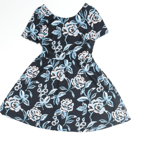 Dorothy Perkins Womens Blue Floral Polyester Fit & Flare Size 10 Scoop Neck Pullover