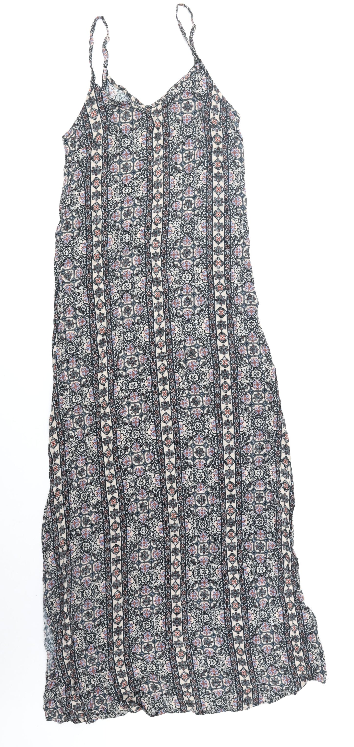 New Look Womens Multicoloured Geometric Viscose Maxi Size 10 V-Neck Pullover