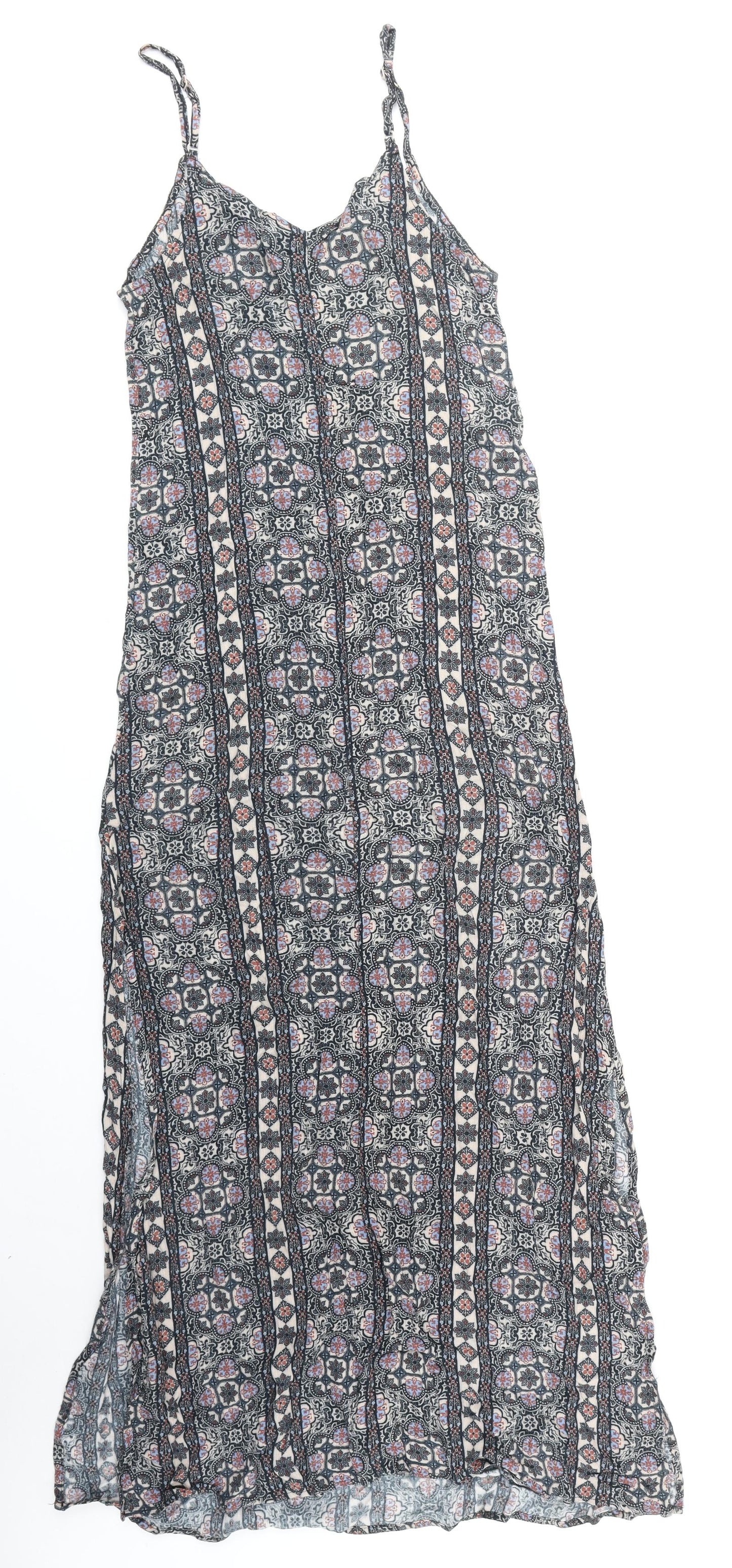 New Look Womens Multicoloured Geometric Viscose Maxi Size 10 V-Neck Pullover