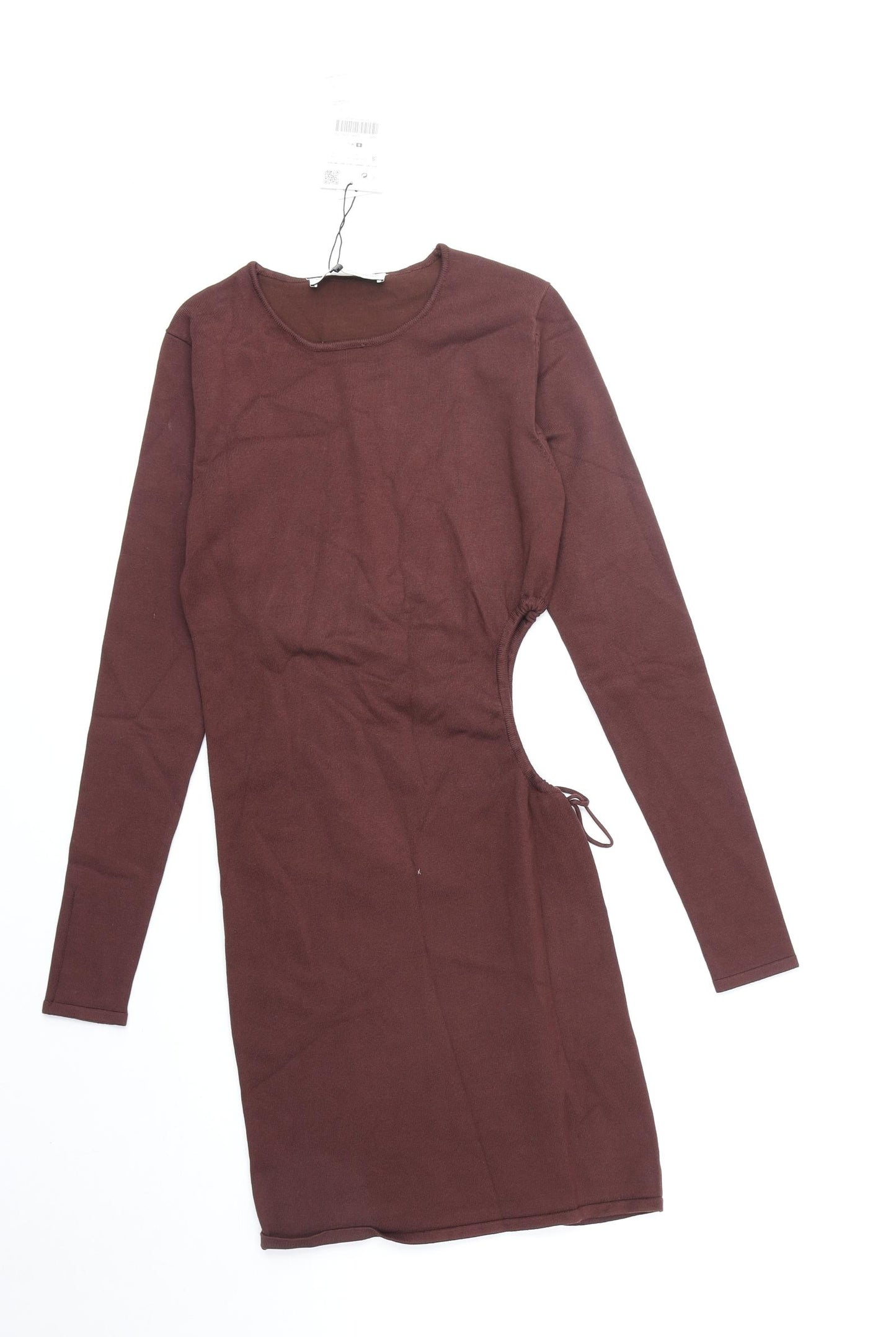 Zara Womens Brown Viscose Bodycon Size S Round Neck Pullover