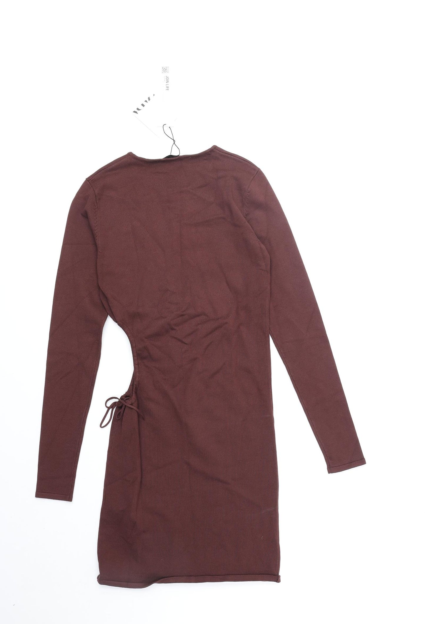 Zara Womens Brown Viscose Bodycon Size S Round Neck Pullover