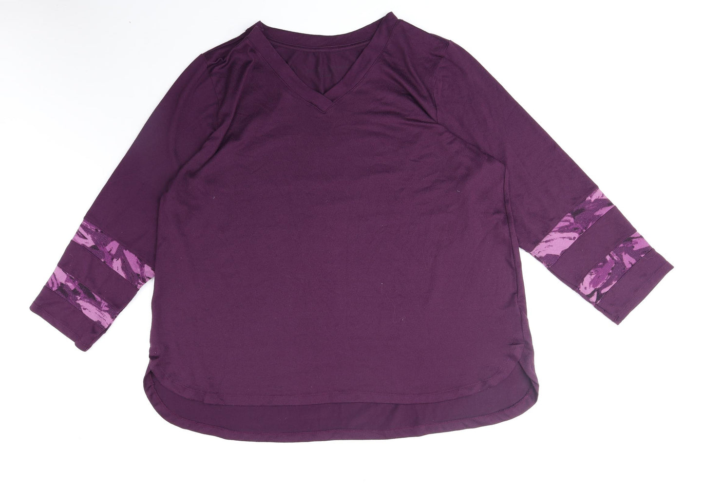 Preworn Womens Purple Polyester Basic T-Shirt Size XL V-Neck