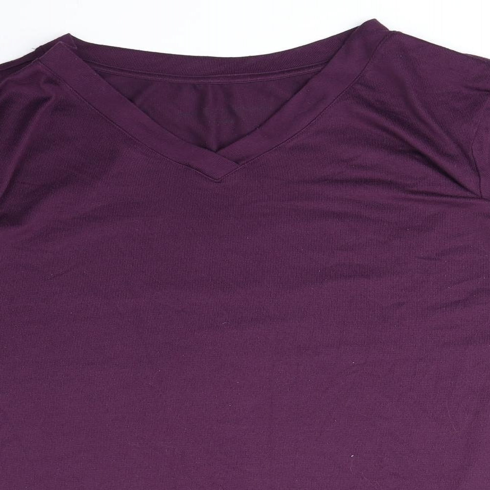 Preworn Womens Purple Polyester Basic T-Shirt Size XL V-Neck