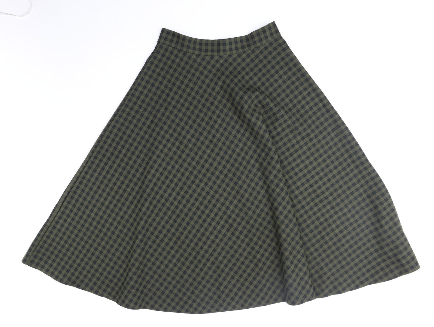 Primark Womens Green Check Polyester Swing Skirt Size 12 Zip