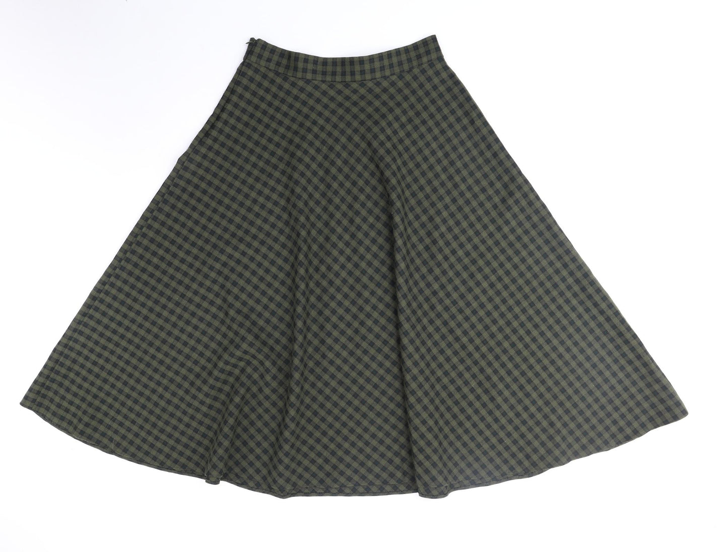 Primark Womens Green Check Polyester Swing Skirt Size 12 Zip