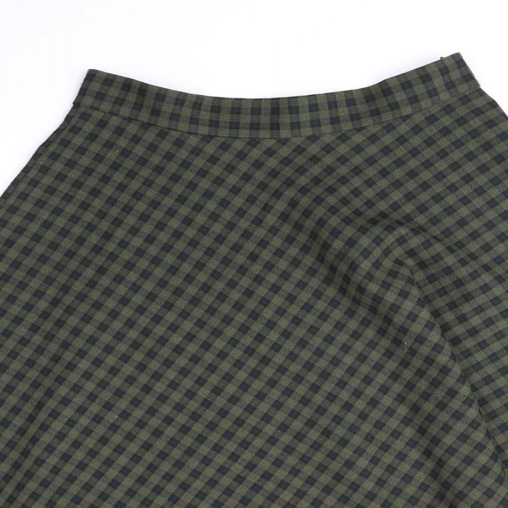Primark Womens Green Check Polyester Swing Skirt Size 12 Zip