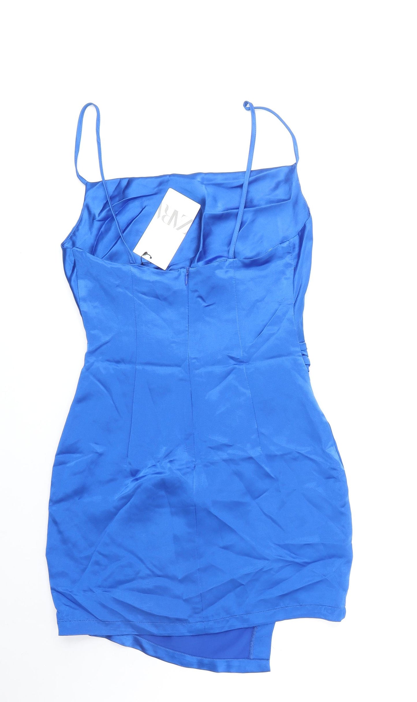 Zara Womens Blue Polyester Mini Size S Cowl Neck Zip