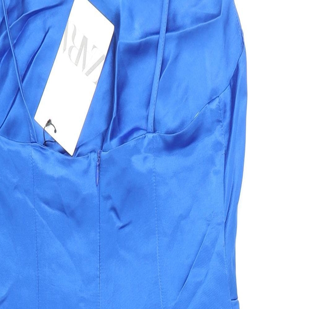 Zara Womens Blue Polyester Mini Size S Cowl Neck Zip