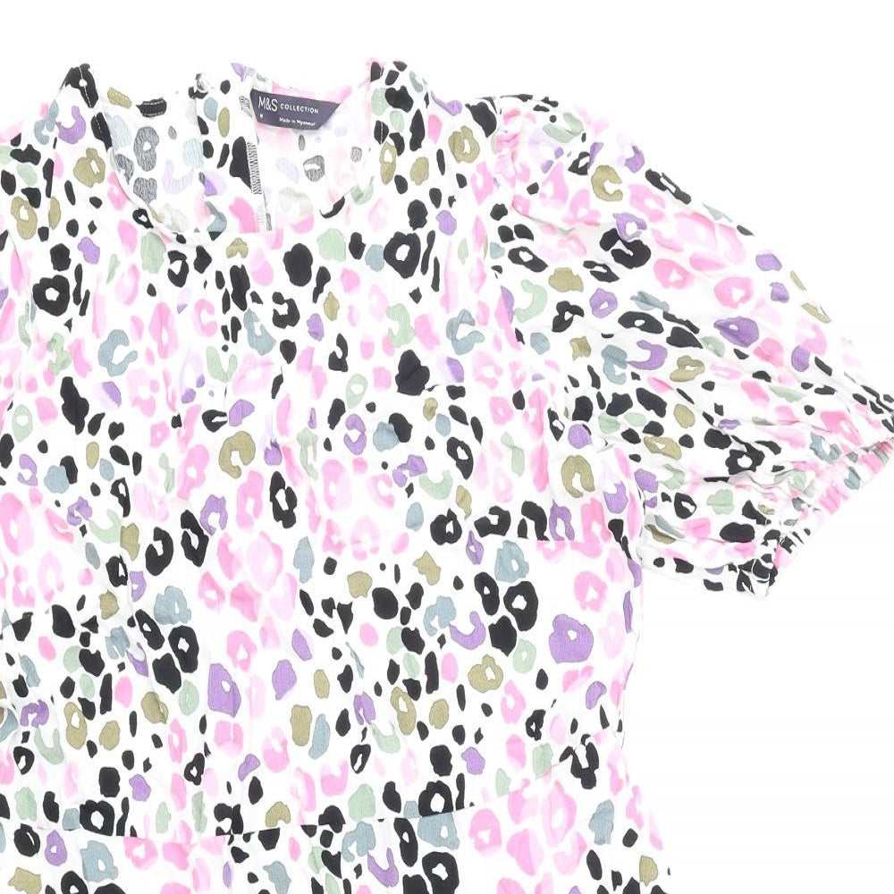 Marks and Spencer Womens Pink Animal Print Viscose Skater Dress Size 16 Round Neck Zip - Leopard Print