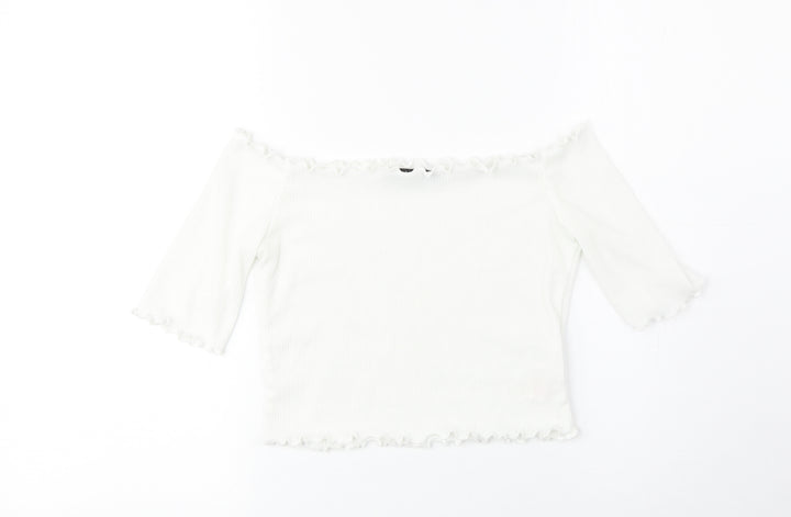 Boohoo Womens White Polyester Cropped T-Shirt Size 6 Boat Neck