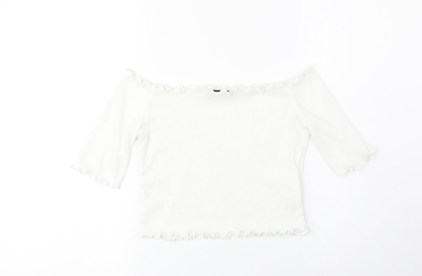 Boohoo Womens White Polyester Cropped T-Shirt Size 6 Boat Neck