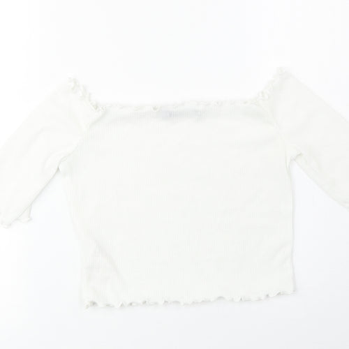 Boohoo Womens White Polyester Cropped T-Shirt Size 6 Boat Neck