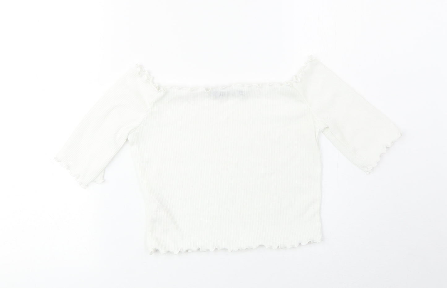 Boohoo Womens White Polyester Cropped T-Shirt Size 6 Boat Neck
