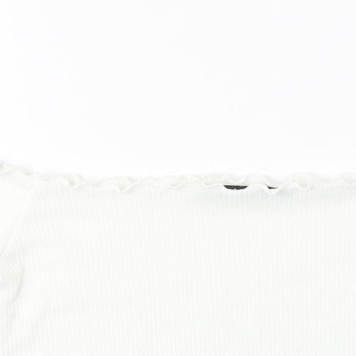 Boohoo Womens White Polyester Cropped T-Shirt Size 6 Boat Neck