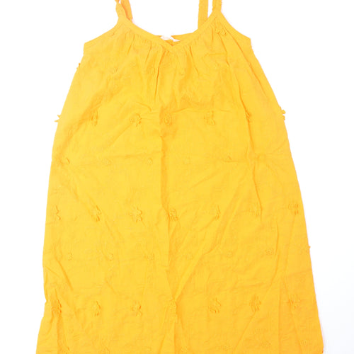 Per Una Womens Orange 100% Cotton Slip Dress Size 6 V-Neck Pullover - 3D Flowers
