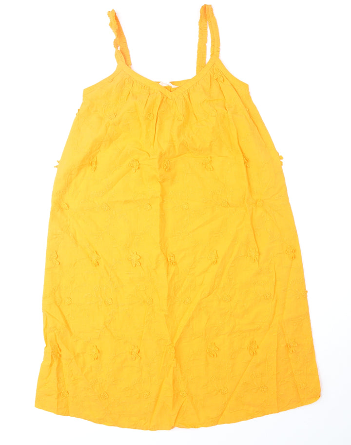 Per Una Womens Orange 100% Cotton Slip Dress Size 6 V-Neck Pullover - 3D Flowers