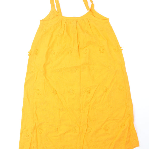 Per Una Womens Orange 100% Cotton Slip Dress Size 6 V-Neck Pullover - 3D Flowers