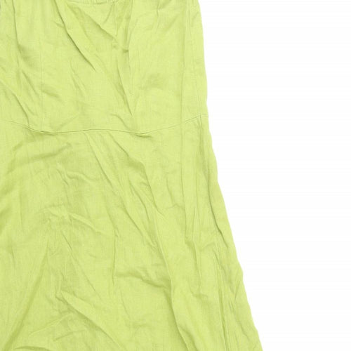 Marks and Spencer Womens Green 100% Cotton Slip Dress Size 6 V-Neck Zip - Tie Front