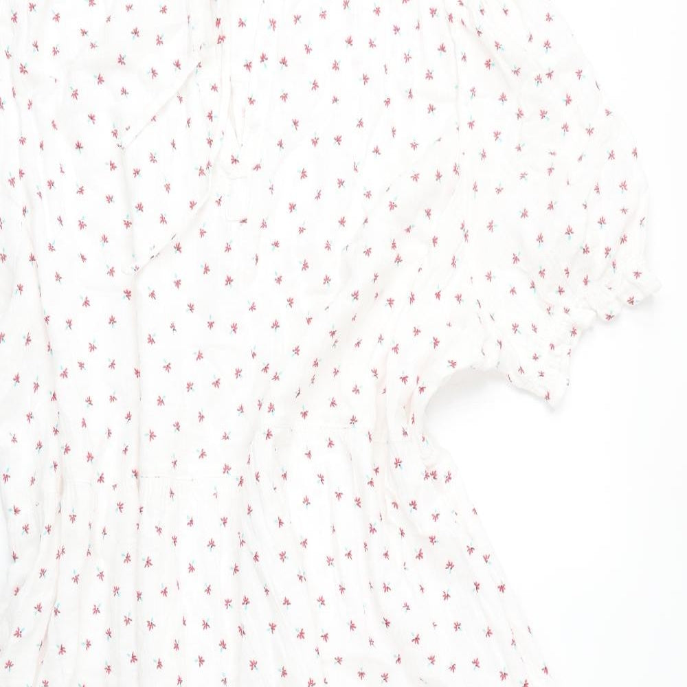 Per Una Womens White Floral Cotton A-Line Size 20 Round Neck Pullover