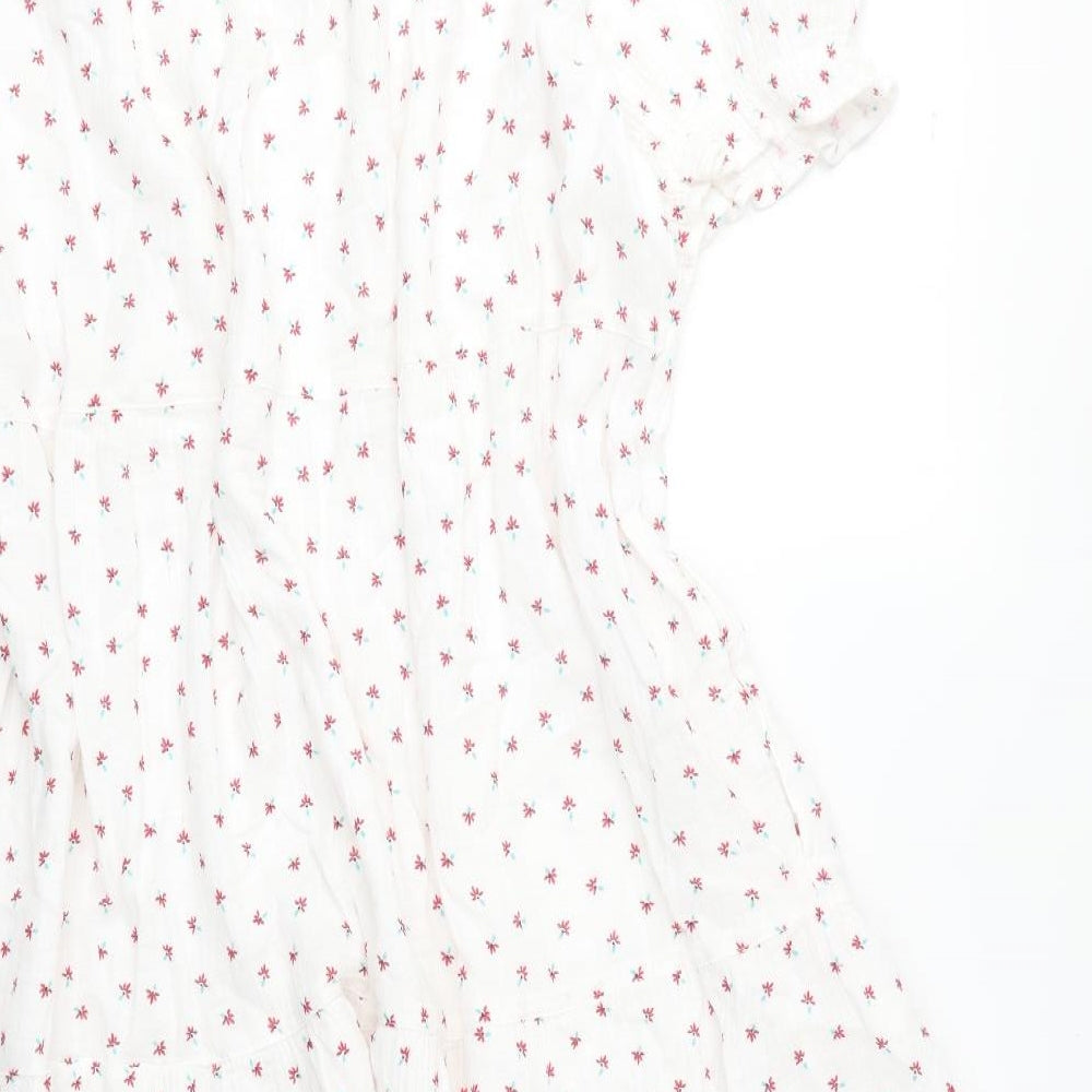 Per Una Womens White Floral Cotton A-Line Size 20 Round Neck Pullover