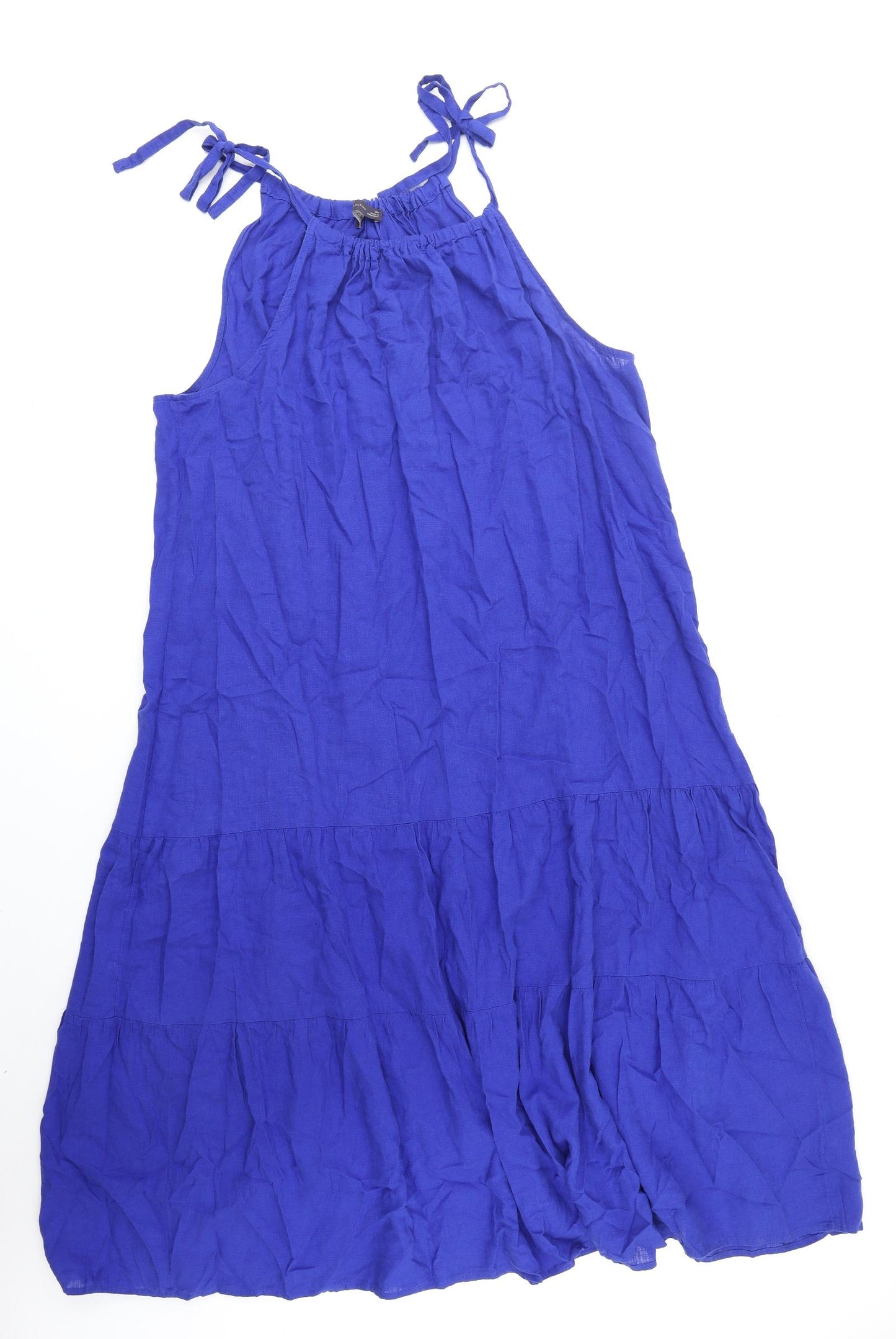 Marks and Spencer Womens Blue Linen Trapeze & Swing Size 20 Round Neck Pullover - Tiered