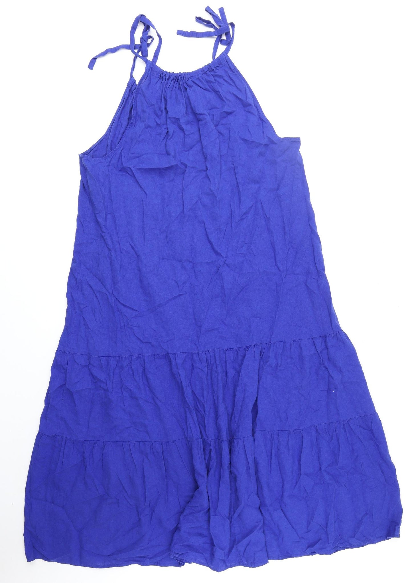 Marks and Spencer Womens Blue Linen Trapeze & Swing Size 20 Round Neck Pullover - Tiered