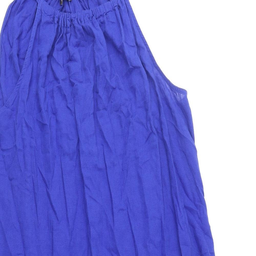 Marks and Spencer Womens Blue Linen Trapeze & Swing Size 20 Round Neck Pullover - Tiered