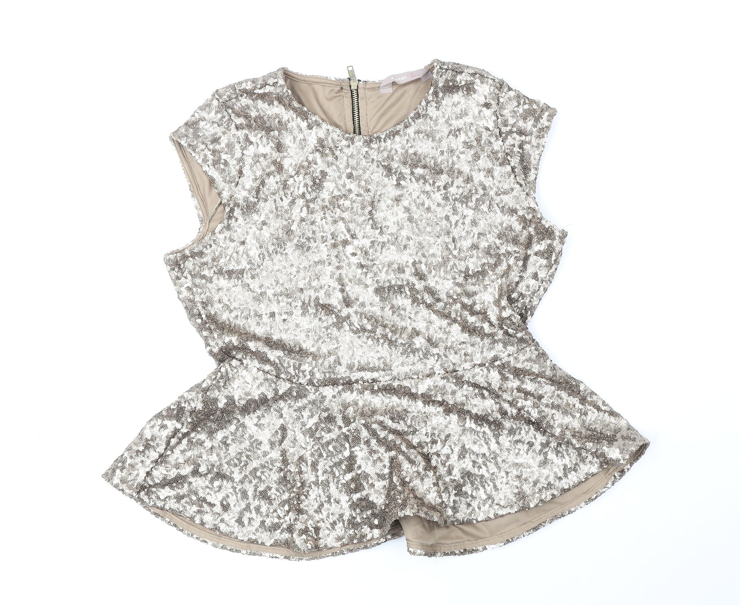 A Wear Womens Gold Nylon Basic Blouse Size 16 Round Neck - Peplum