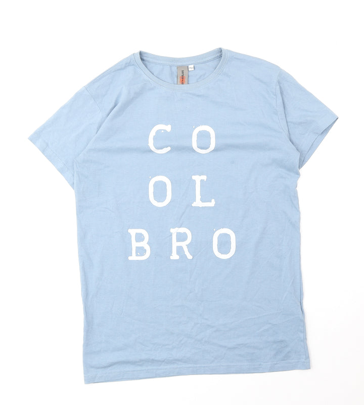 Urban Outlaws Boys Blue Cotton Basic T-Shirt Size 13-14 Years Round Neck Pullover - Cool Bro
