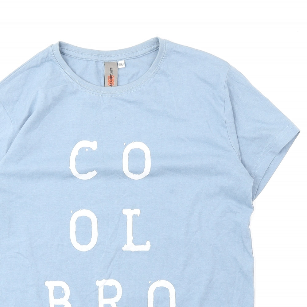 Urban Outlaws Boys Blue Cotton Basic T-Shirt Size 13-14 Years Round Neck Pullover - Cool Bro