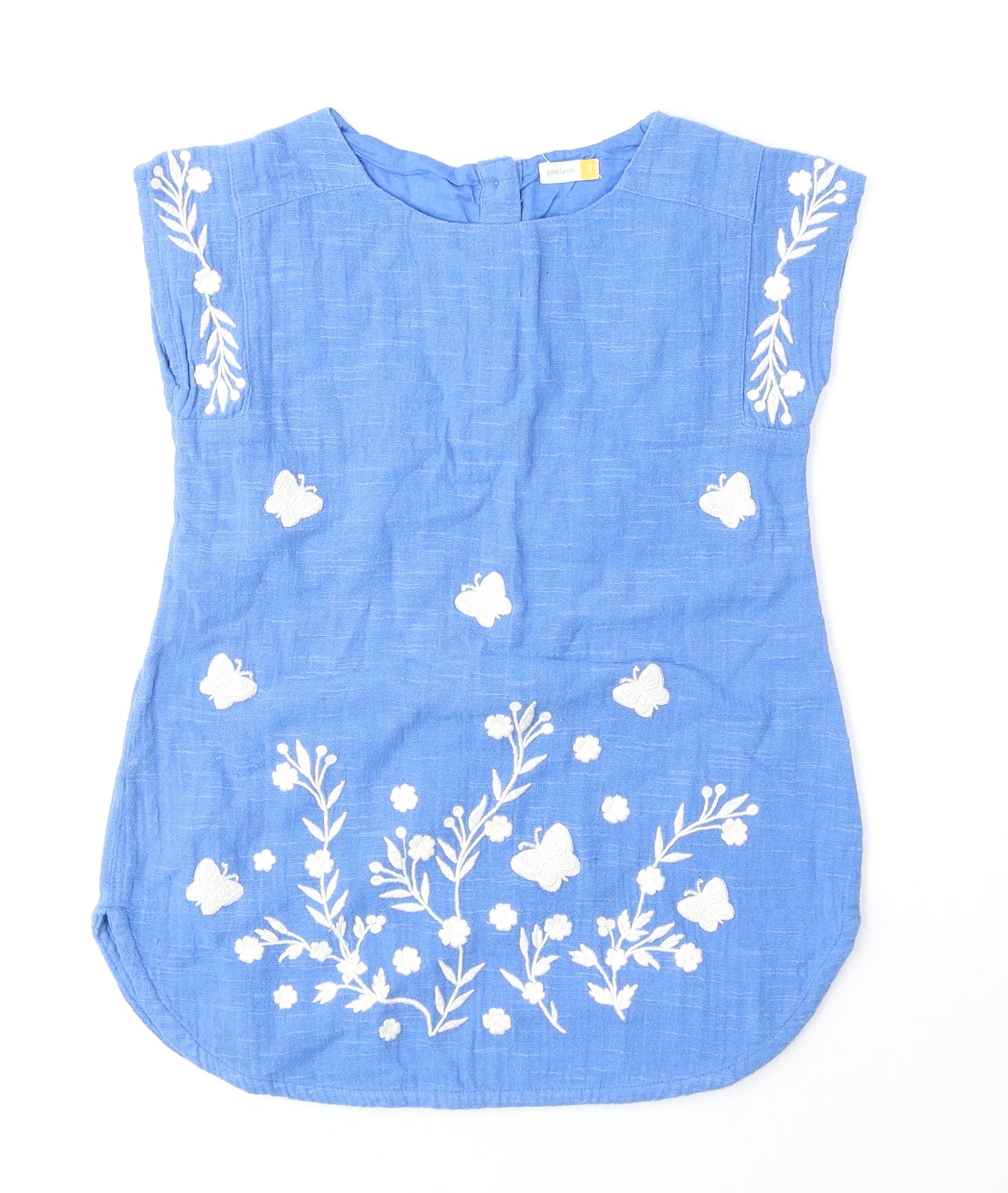 John Lewis Girls Blue 100% Cotton Basic Blouse Size 3 Years Round Neck Pullover