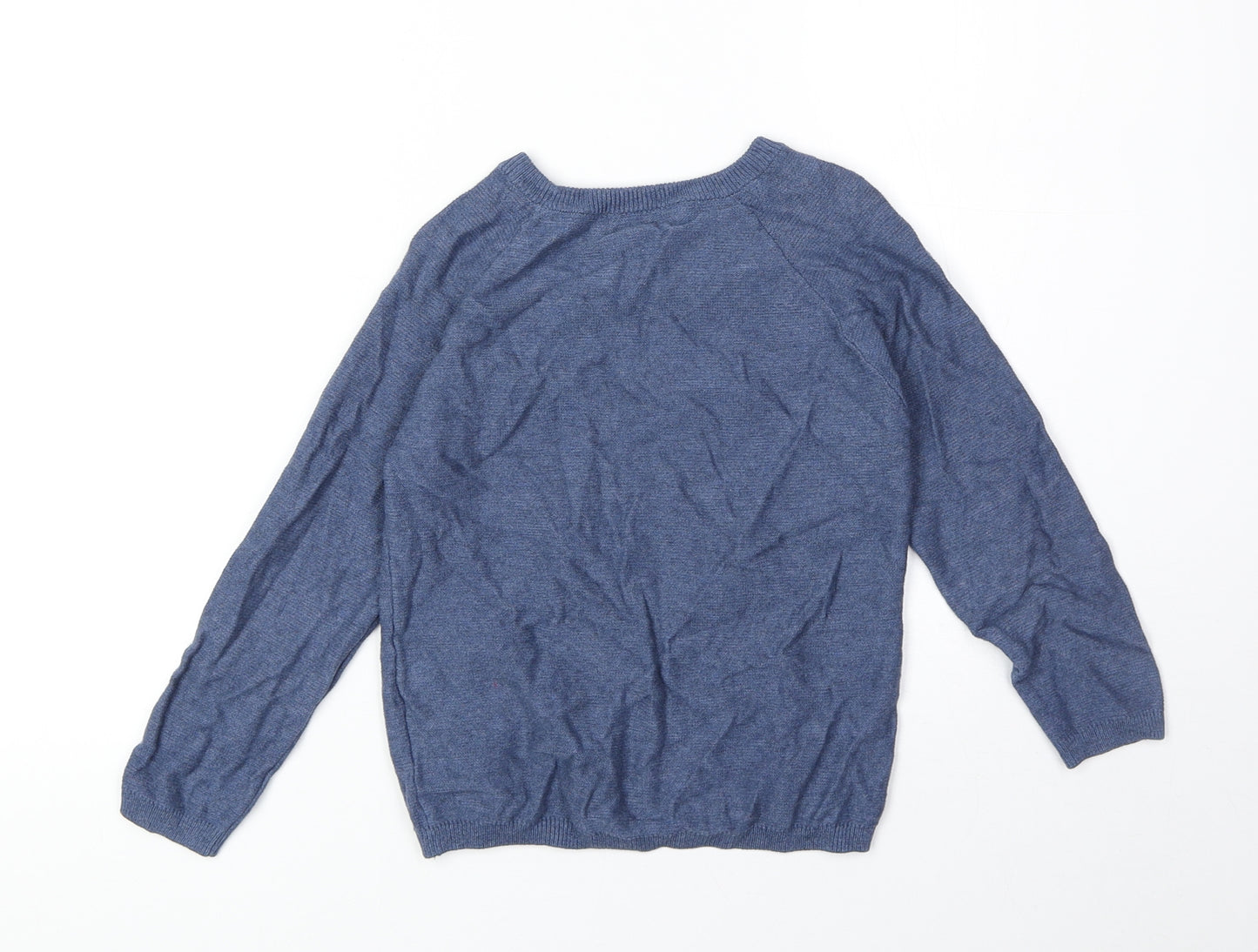 Marks and Spencer Boys Blue Round Neck 100% Cotton Pullover Jumper Size 5-6 Years Pullover