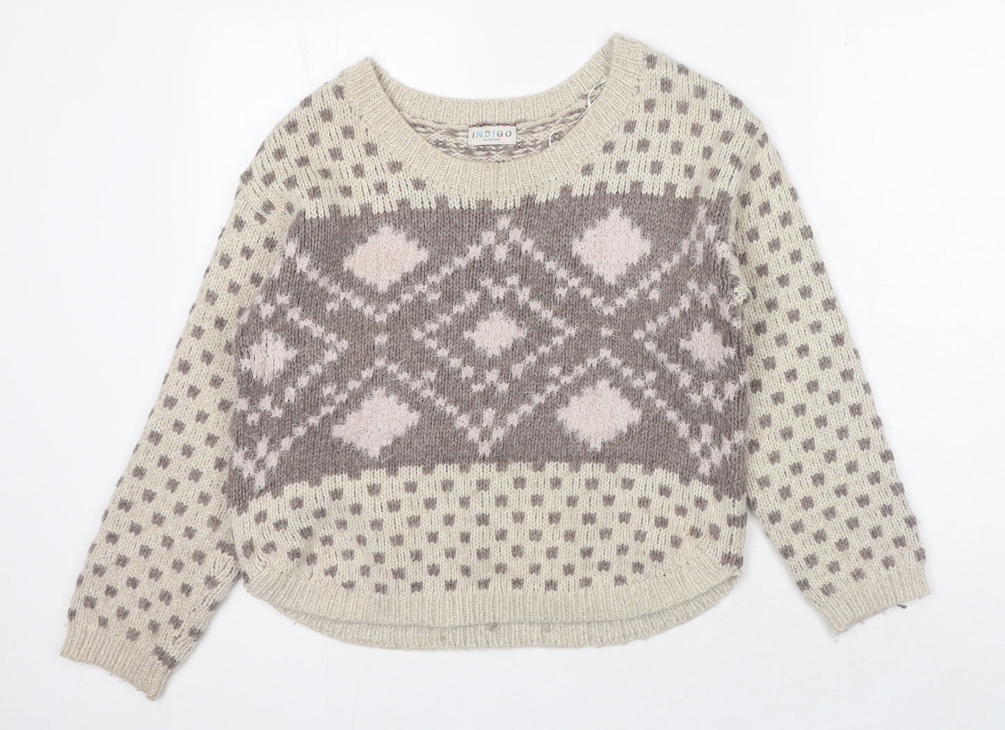 Marks and Spencer Womens Beige Scoop Neck Acrylic Pullover Jumper Size 12