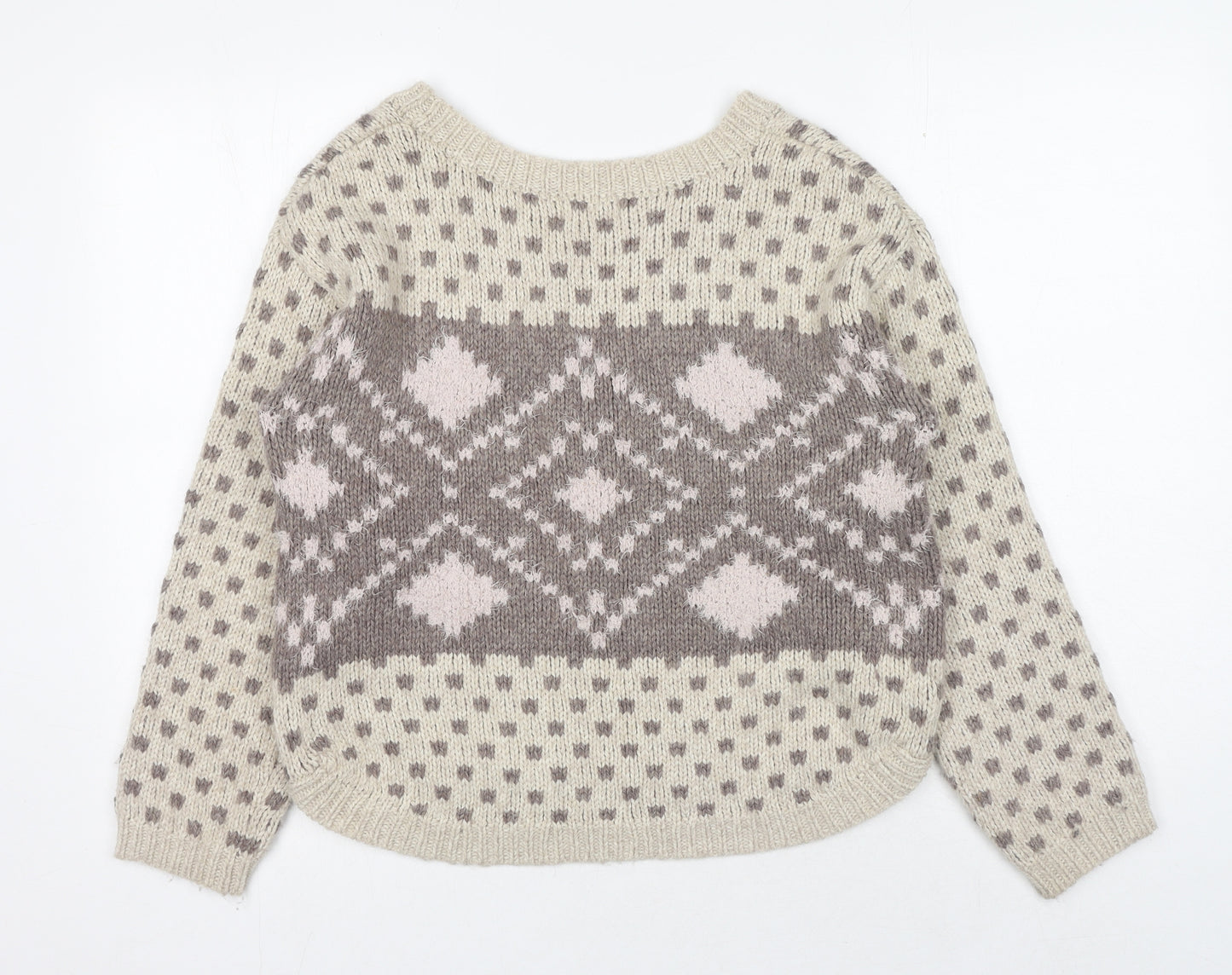 Marks and Spencer Womens Beige Scoop Neck Acrylic Pullover Jumper Size 12