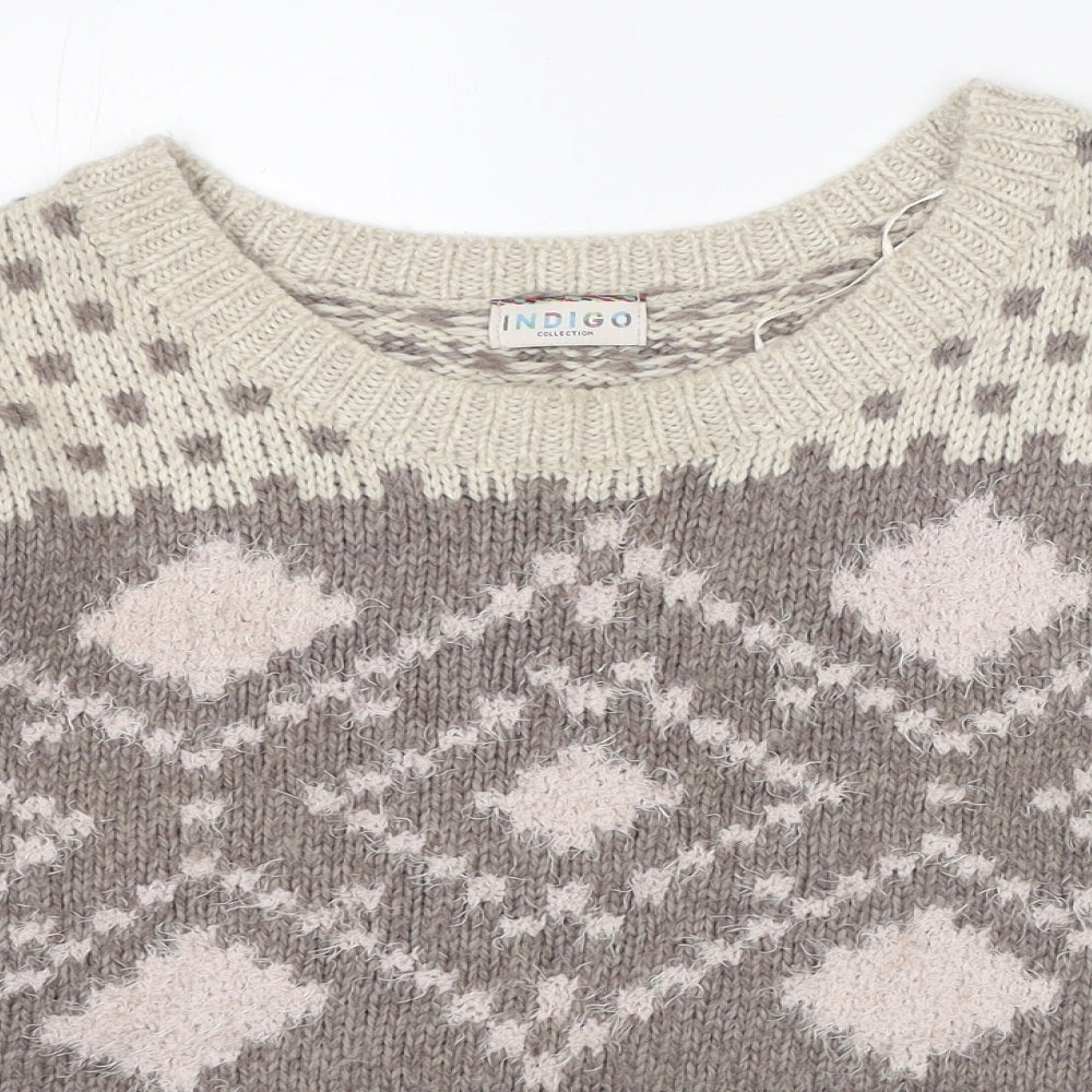 Marks and Spencer Womens Beige Scoop Neck Acrylic Pullover Jumper Size 12