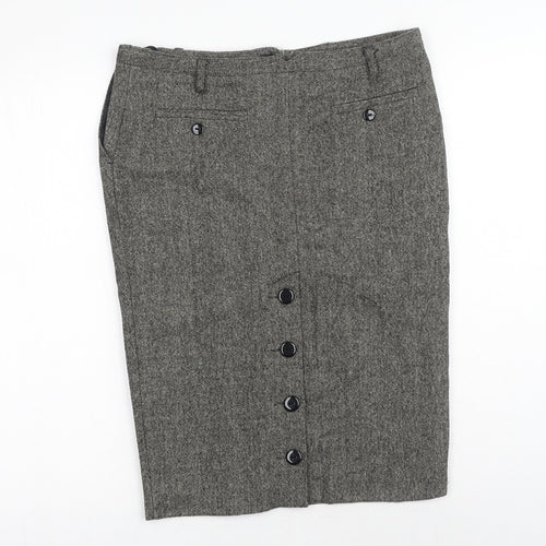 Miss Selfridge Womens Brown Acrylic Straight & Pencil Skirt Size 10 Button